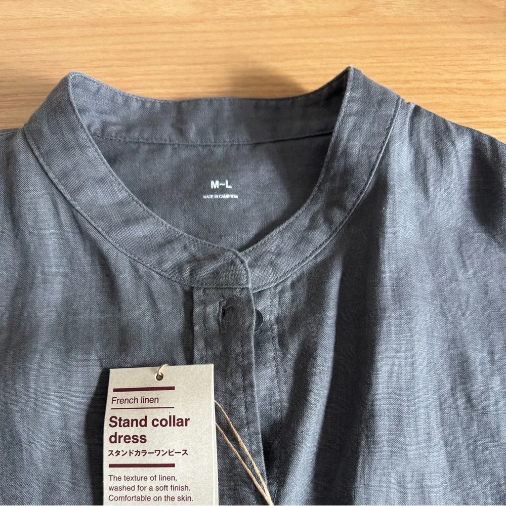 Muji French linen Button-Up Long Dress size L - Picture 5 of 6